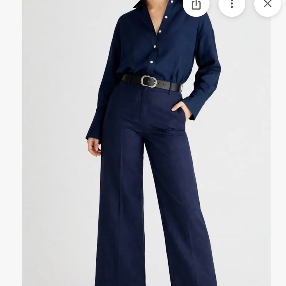 J. Crew Navy Linen Wide Leg Pants Size 12